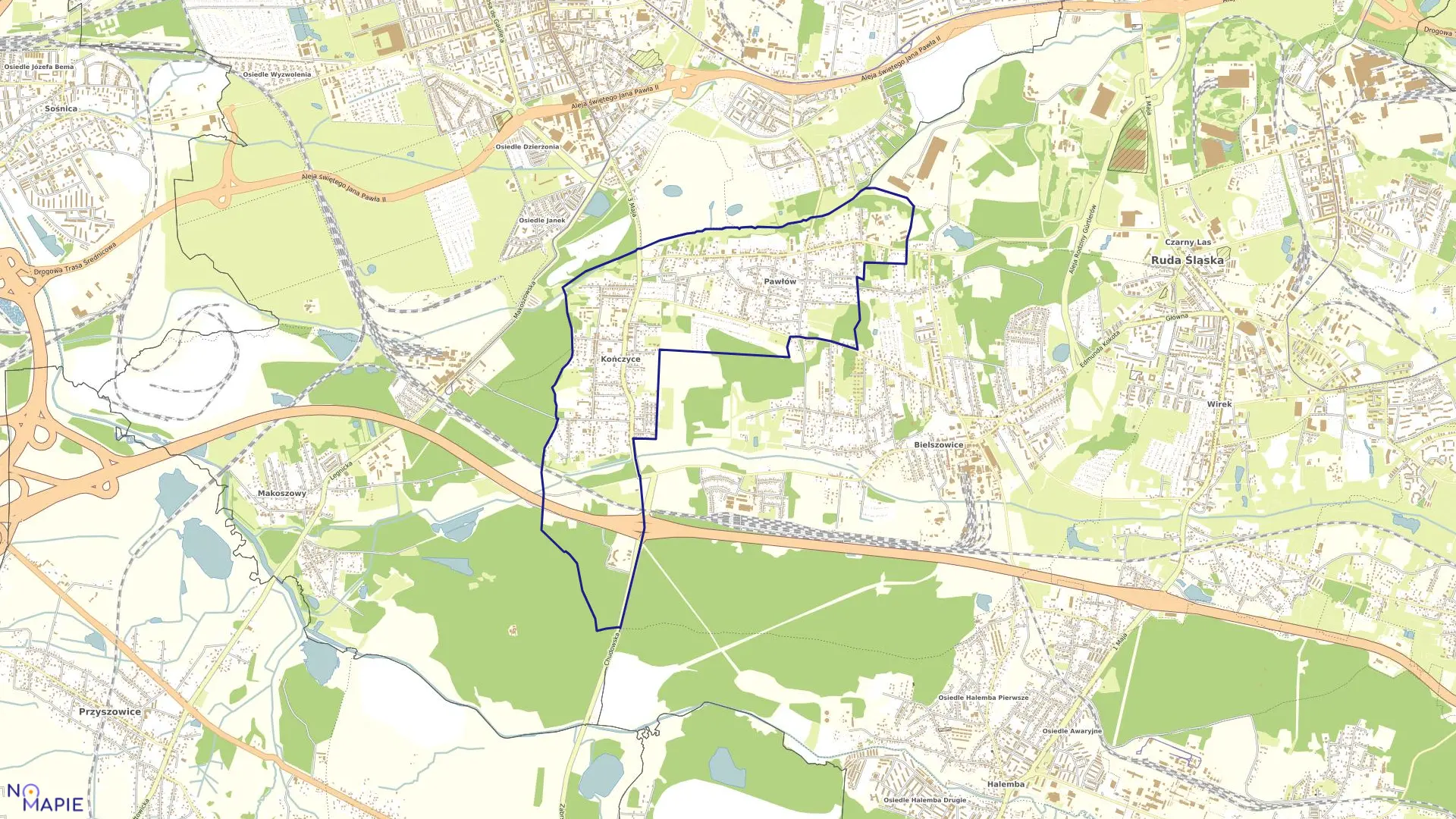 Mapa obrębu Bielszowice w mieście Zabrze