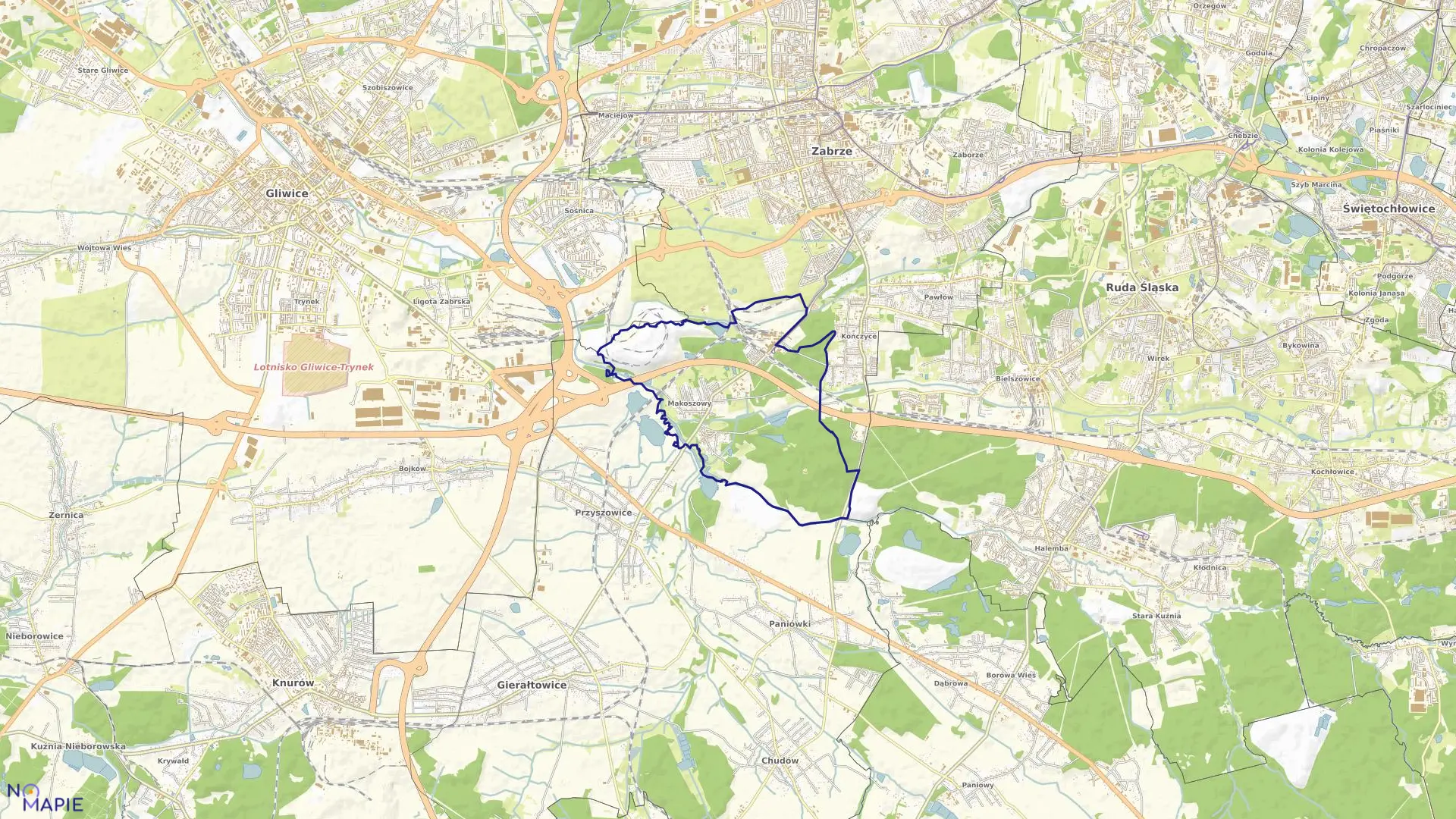 Mapa obrębu Makoszowy w mieście Zabrze