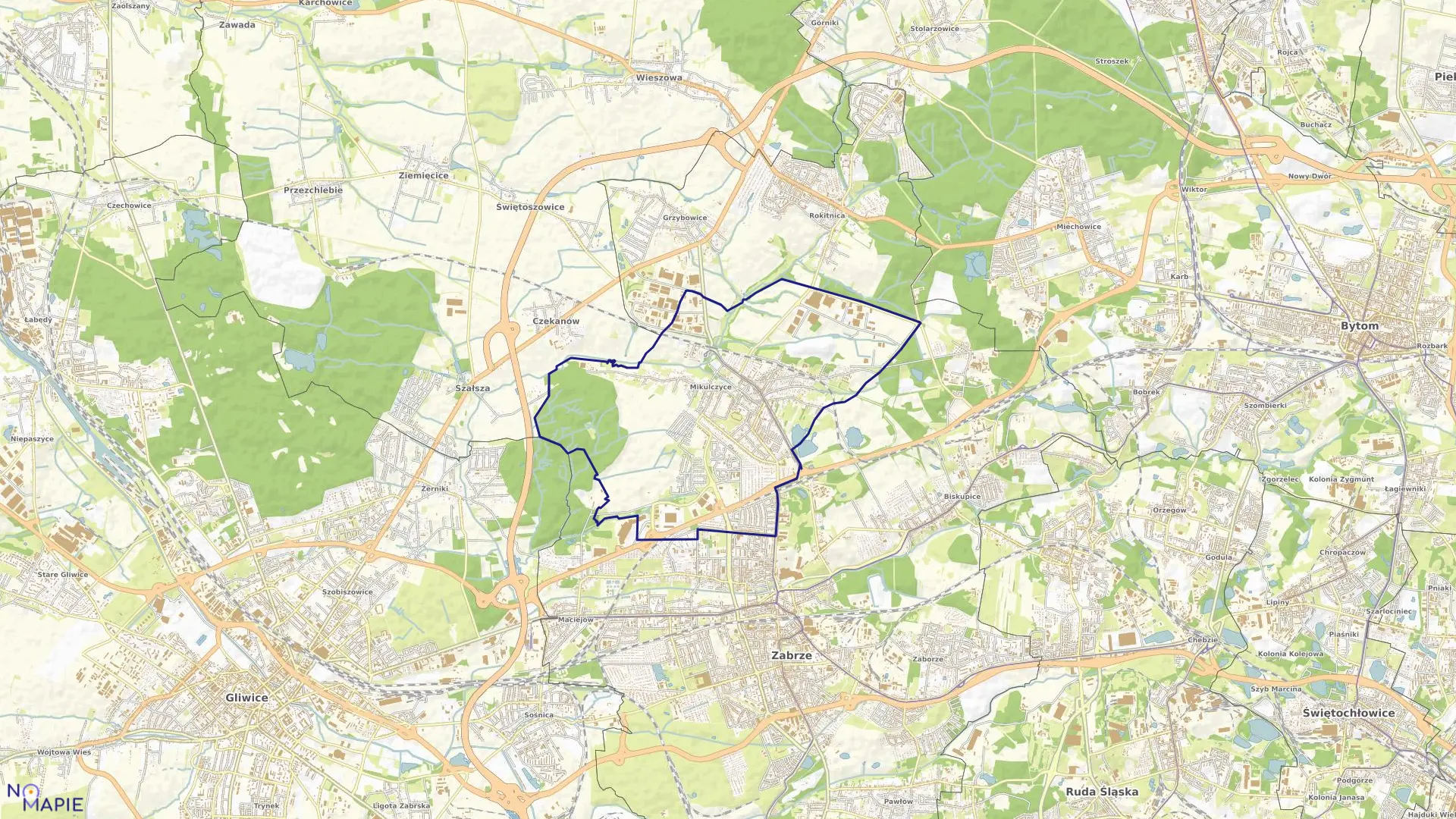 Mapa obrębu Mikulczyce w mieście Zabrze