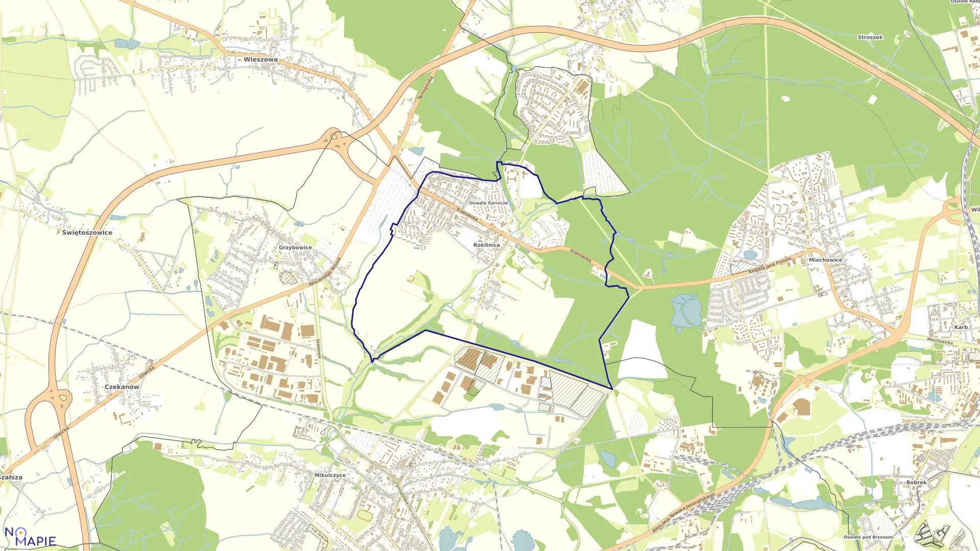 Mapa obrębu Rokitnica w mieście Zabrze