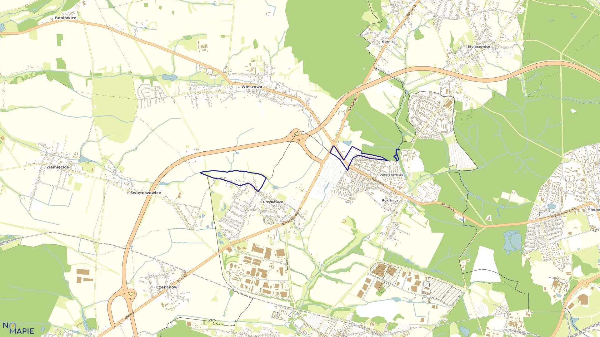 Mapa obrębu Wieszowa w mieście Zabrze